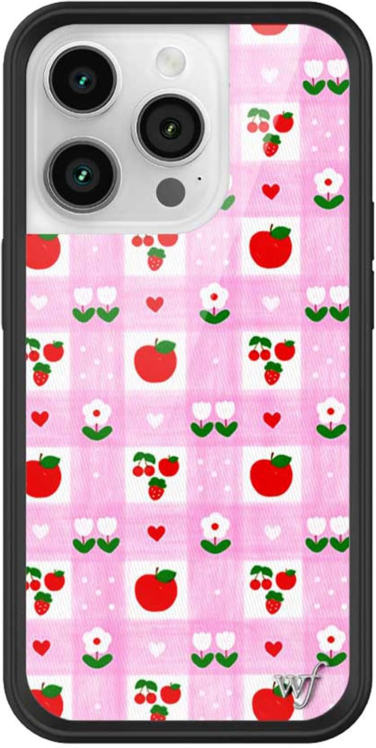 Wildflower Cases - Apple A Day, Compatible with Apple iPhone 14 Pro | Cherry, Pink, Fruit, Floral, Cute, Trendy - Protective Black Bumper, 4ft Drop Test Certified, Women Owned Small Business