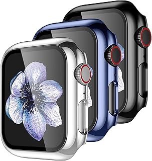 【3 Pack】 Easuny Design for Apple Watch Case 44mm Series 6 SE Series 5 4 with Built-in Glass Screen Protector - Overall Protective Hard Cover Accessories for iWatch Women Men,Black Sea-Blue Silver