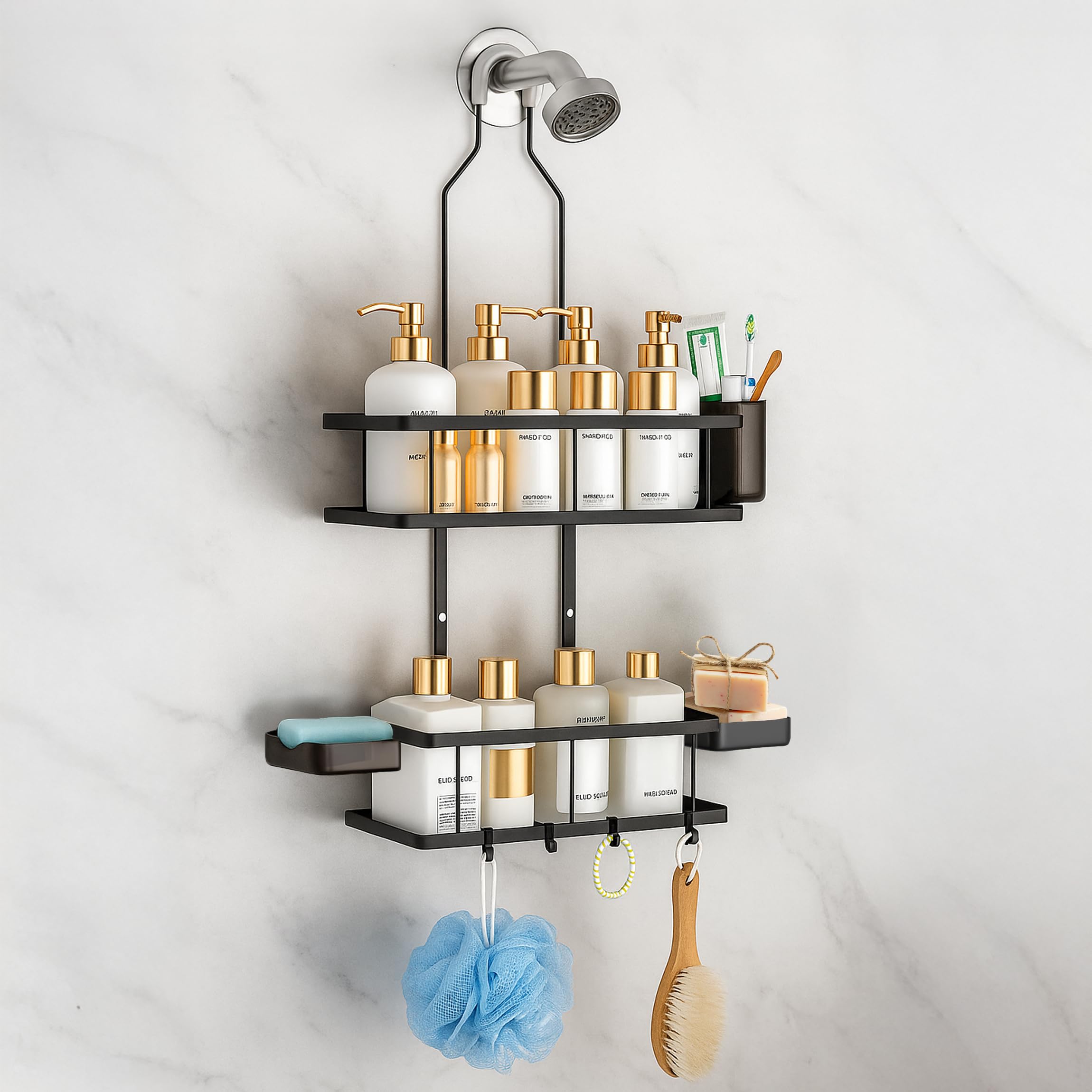 Sben Hanging Rustproof Shower Caddy with Soap Dishes and Toothbrush Holder Space-Saving 5 Pack Bathroom Organizer 4 Hooks