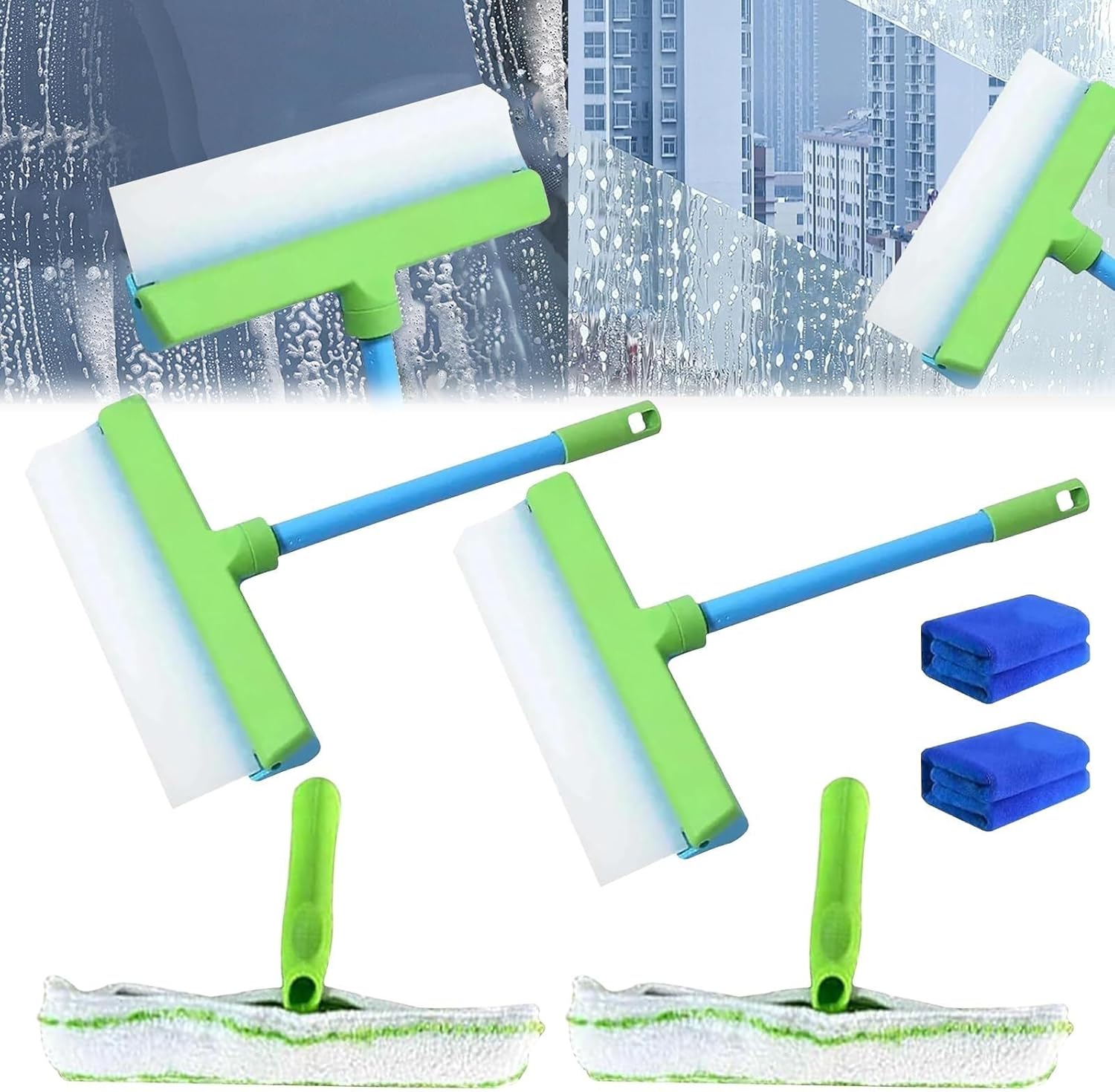 Window Cleaning Kit, Squeegee, Silicone Window Squeegee Kit, 3 in 1 Window Cleaning Scraper for Shower Glass Mirror Door Car 12029q(4)