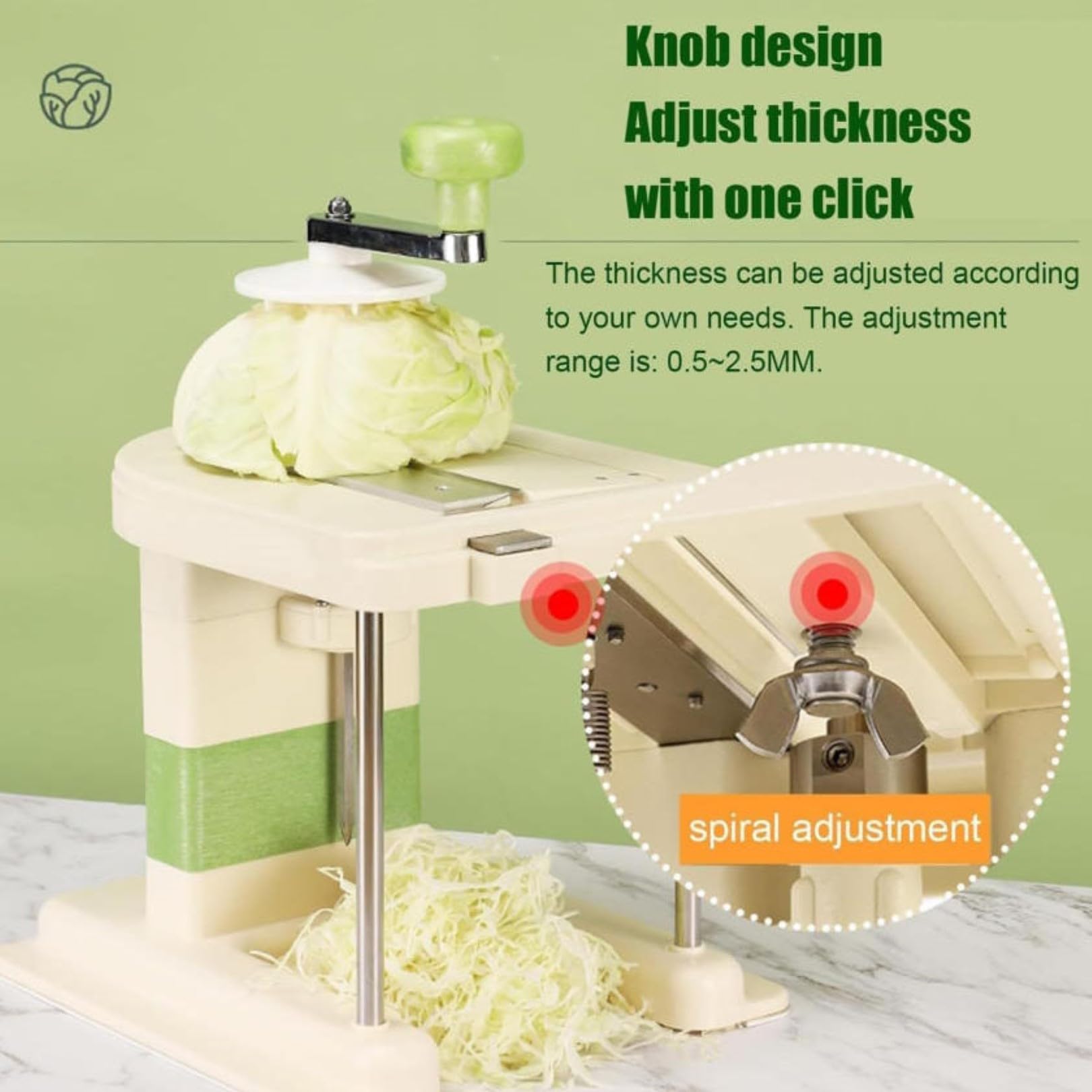 Trituradora de repollo con 3 cuchillas de acero inoxidable, cortador manual de verduras para cortar rápidamente, herramienta de cocina eficiente para restaurantes, corta 5 kg en 5 minutos