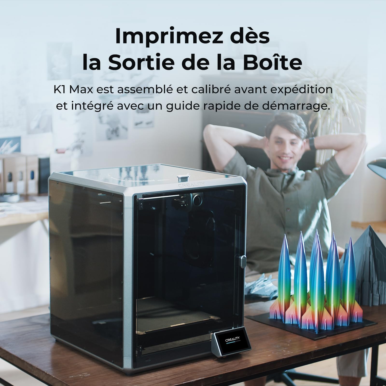 Creality Official K1 Max Imprimante 3D, Haute Vitesse 600mm/s Max avec Mise à Niveau Automatique, Double Refroidissement, Fonction AI Intelligente, Taille d'impression (300x300x300mm)