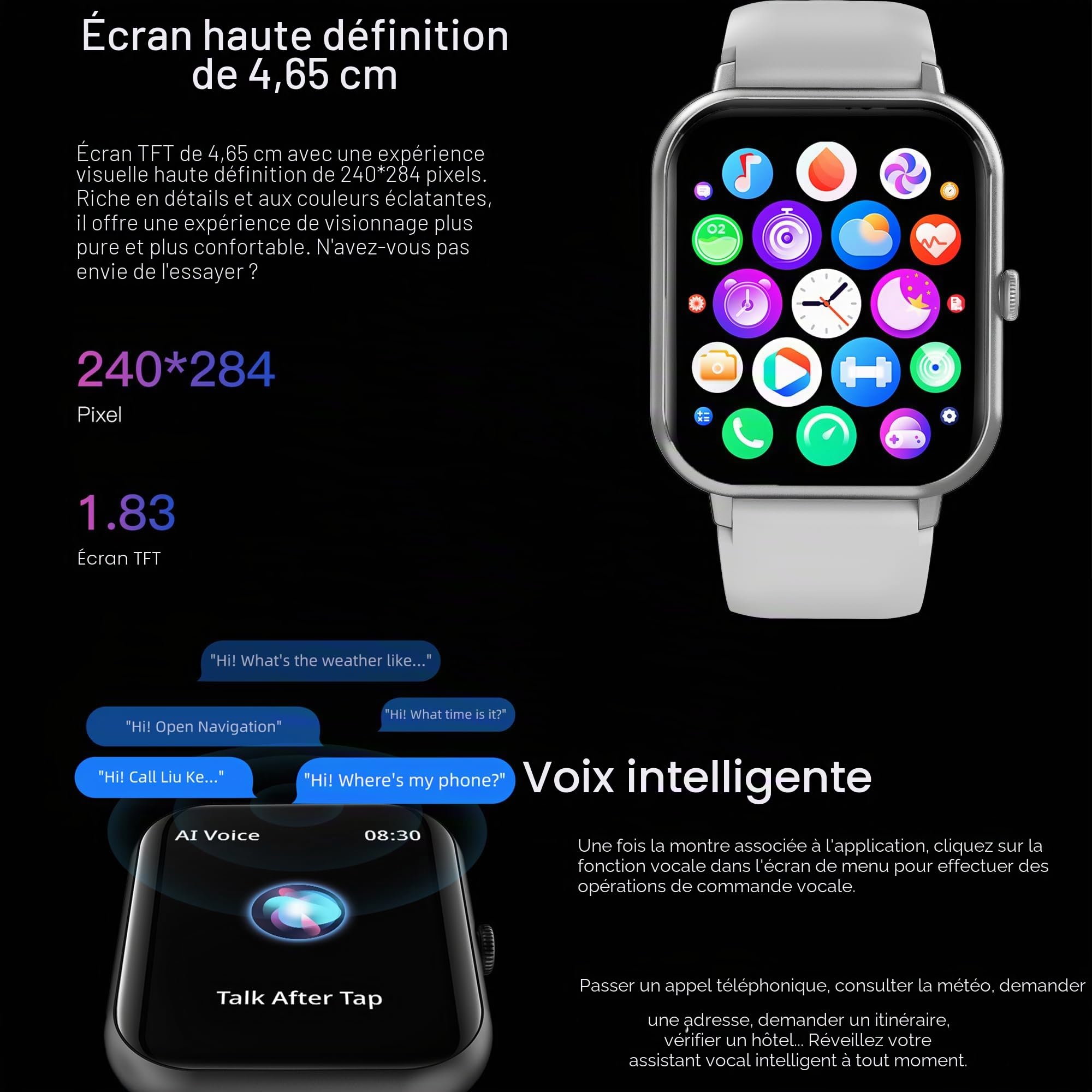 Montre Connectée Femme, 1.83" Smartwatch avec Appel Bluetooth 5.1/Numérotation, 123 Modes Sportifs, Cardiofrequencemètre, Podometre Moniteur de Sommeil, 5ATM Fitness Tracker pour Android iOS (Argent)
