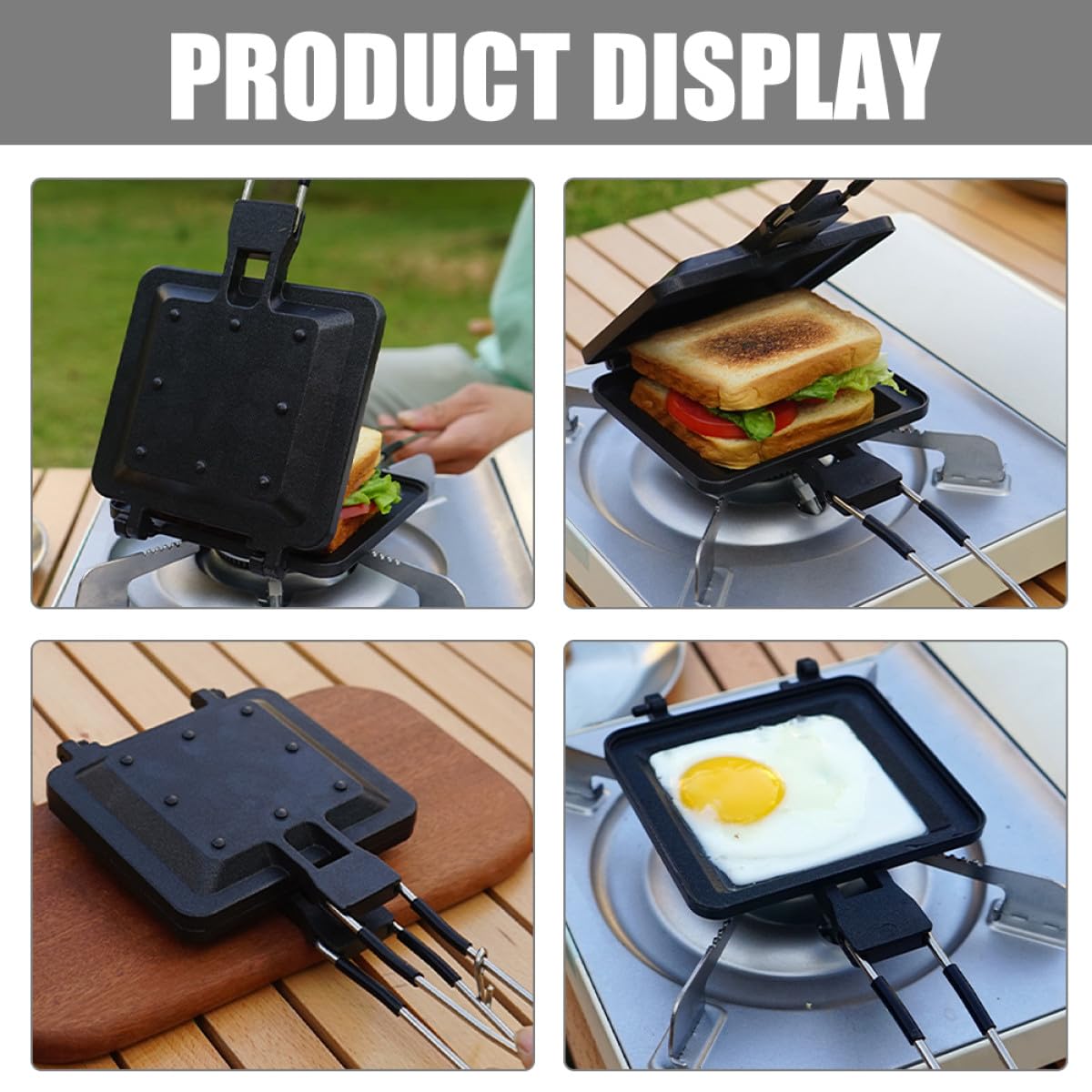 Teglia per Panini Antiaderente in Acciaio Inox e Lega di Alluminio Piastra Multifunzione per Sandwich e Waffle Utensile da Cucina Portatile per Uso Interno ed Esterno