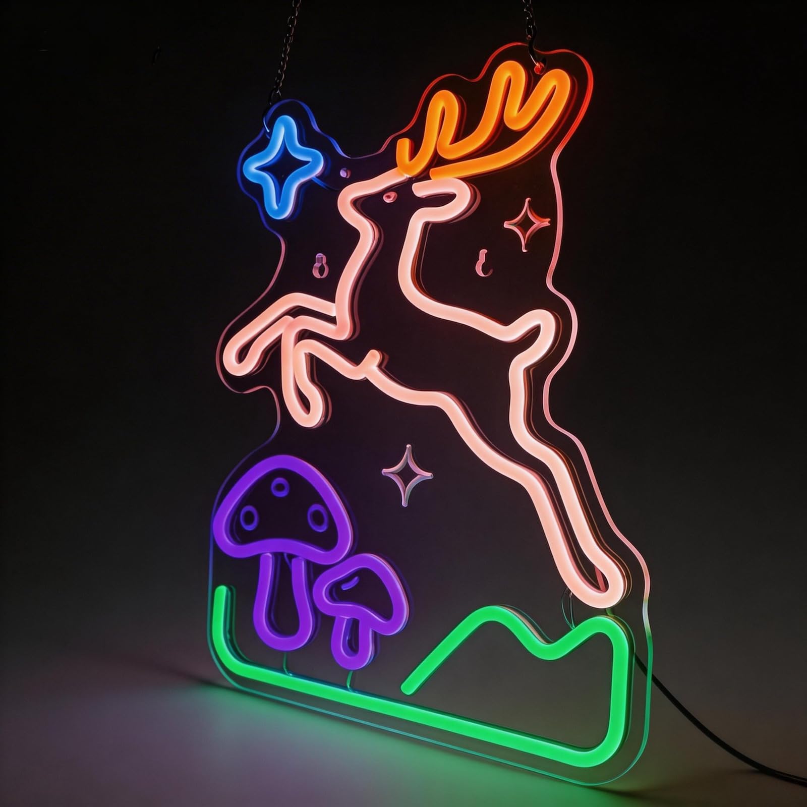 Deer & Mushroom Neon Light Sign for Wall Decor – Dimmable LED Sign for Bedroom, Boho Decor, Forest Theme, Game Room – Whimsical Gifts for Nature Lovers, Kids, Women, Housewarming – 15.5x12.5" — image 1