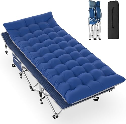 Miniatura 8 de Slendor - Cuna plegable de campamento negra, cuna para dormir para adultos con bolsa de transporte, colchón, cama de campamento portátil Oxford de