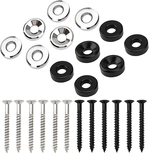 Miniatura 2 de 12 casquillos para juntas de cuello de guitarra Yootones con tornillos compatibles con guitarra eléctrica bajo (negro + plata)