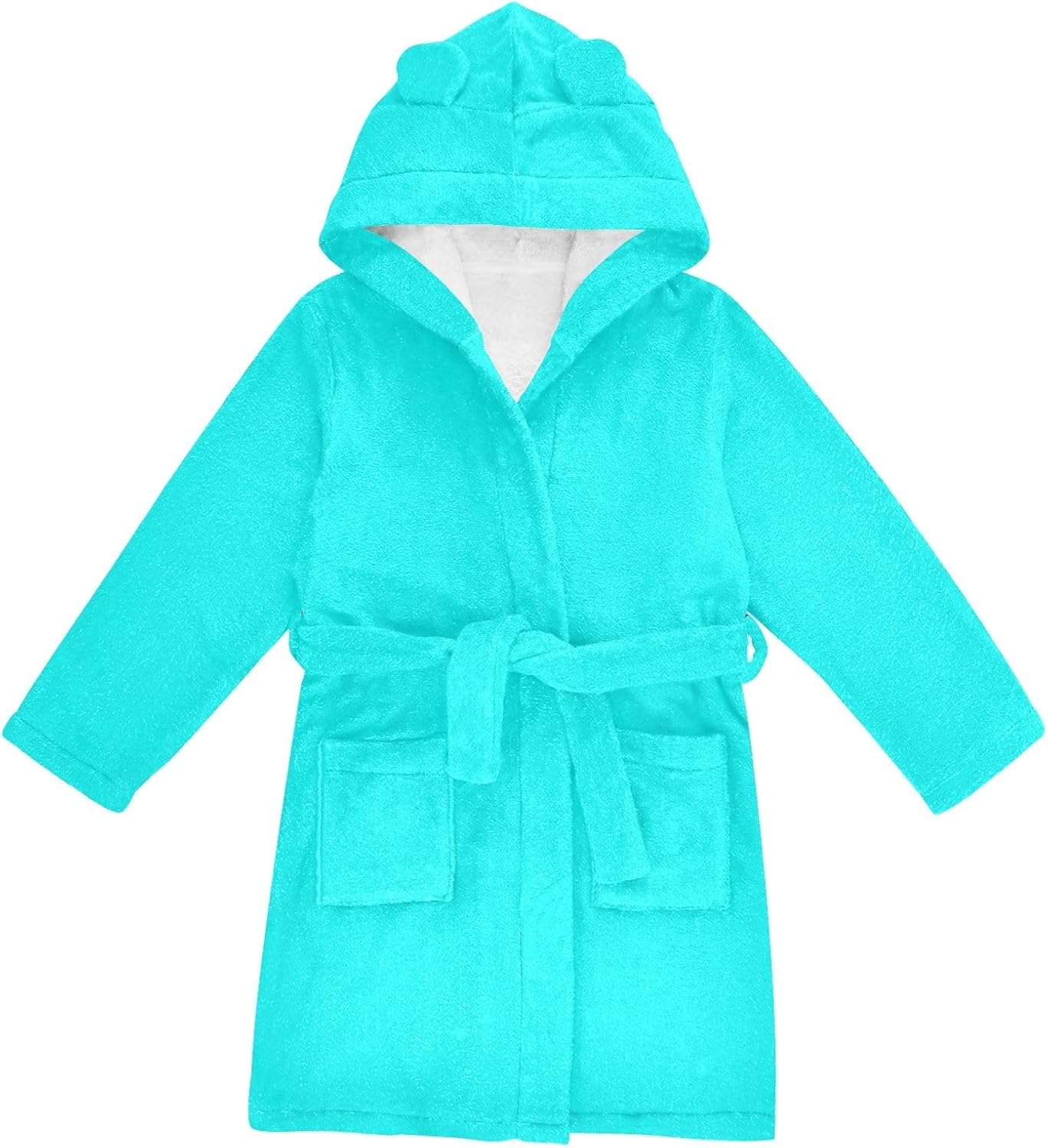 ODAWA Cyan Aqua Kids Bathrobe - Soft Plush Hooded Robe for Boys Girls, Quick Dry Absorbent Beach Swimming Bath Towel
