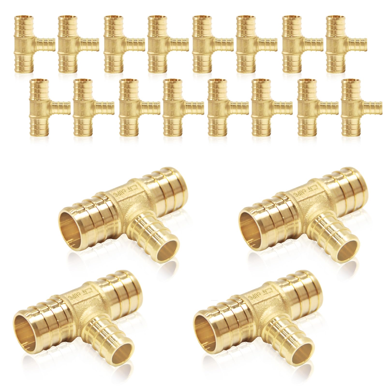 HeSun Lot de 20 raccords PEX, raccord à sertir en laiton pour tuyaux Pex, ASTM F1807 1,9 x 1,27 cm