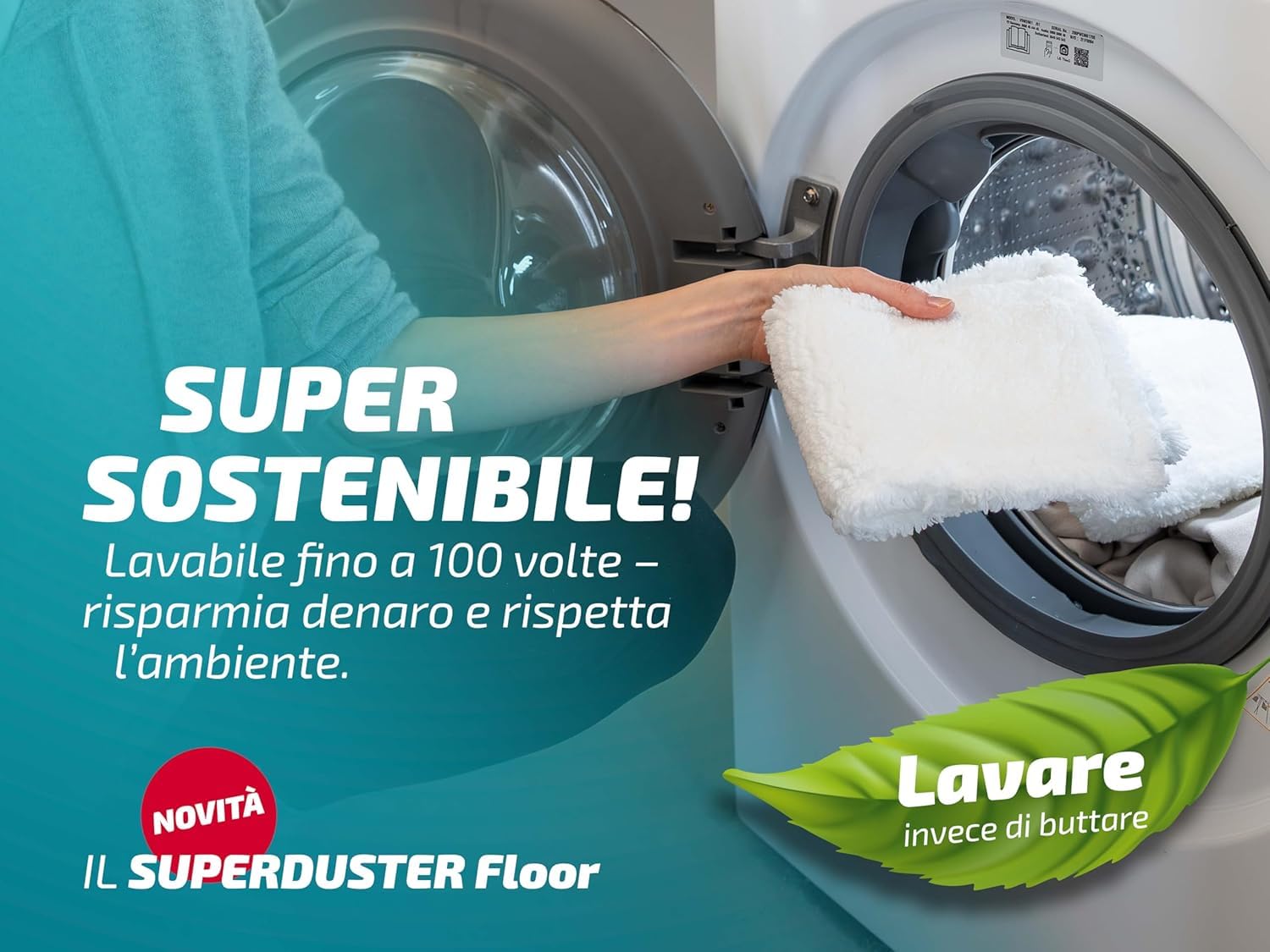 Leifheit Mop per la Polvere SUPERDUSTER Floor, 100% Microfibra | Lavabile fino a 100 volte a 40 °C, snodo 360°, larghezza 38 cm, manico 148 cm, compatibile con Click System e POWER CLEAN