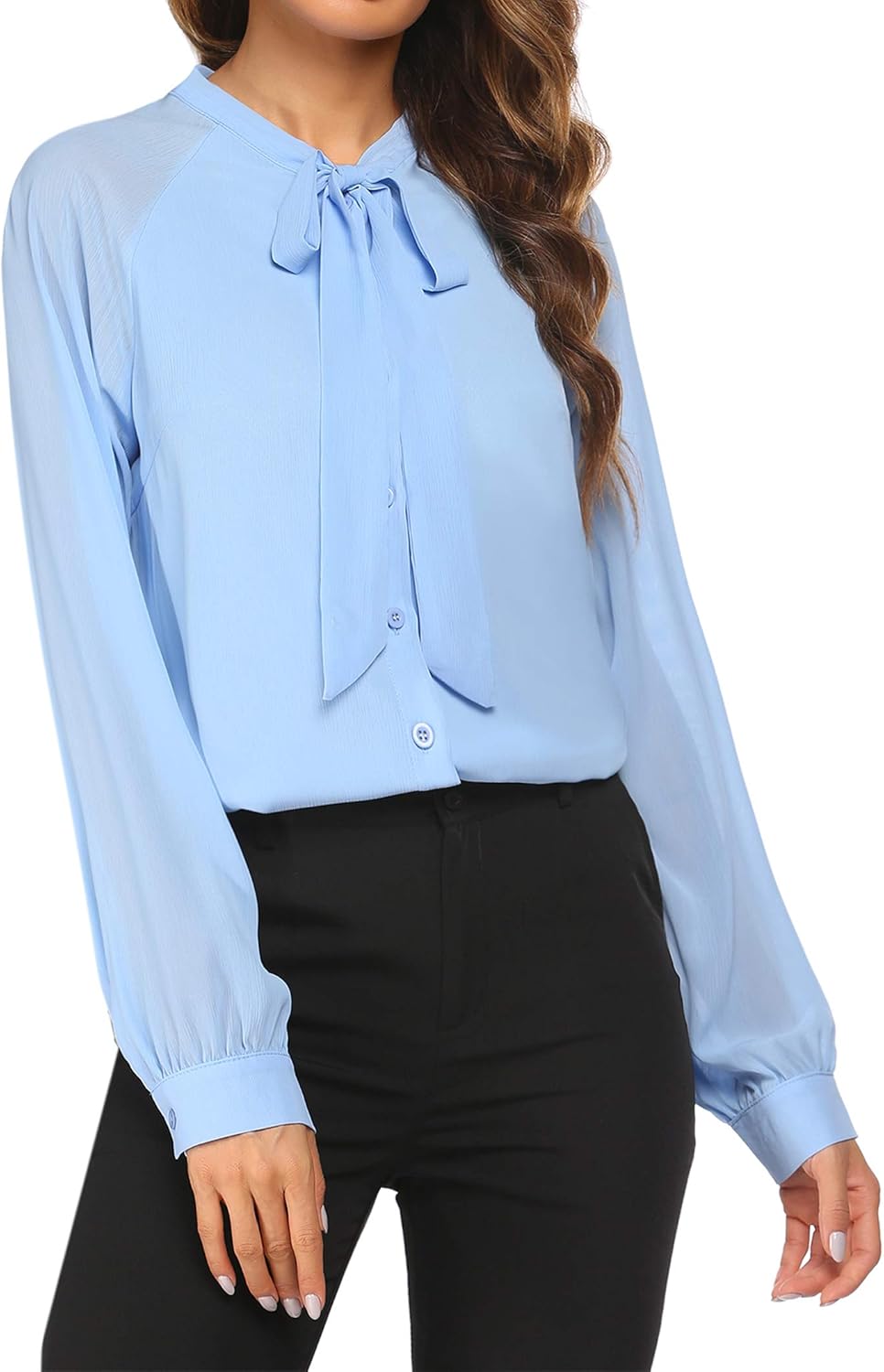 ACEVOG Women Bow Tie Neck Blouses Casual Tops Long Sleeve Button Shirts XS-XXL at  Women’s Clothing store