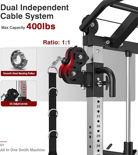 Miniatura 2 de DONOW Smith - Máquina con pilas de pesas, sistema de gimnasio en casa multifunción, jaula de potencia, estante para sentadillas, máquina cruzada