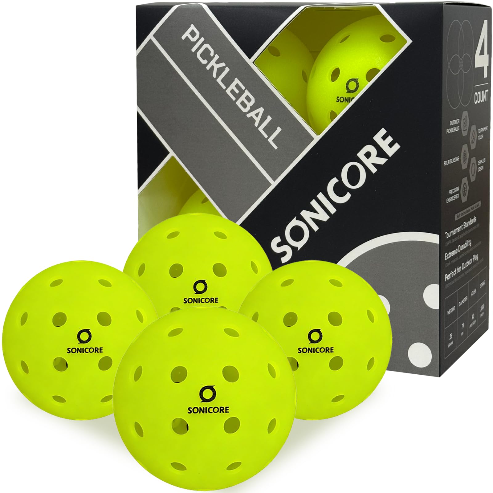 SONICORE Palline da pickleball da esterno di alta qualità, confezione da 4, estrema durata, conformi agli standard USAPA