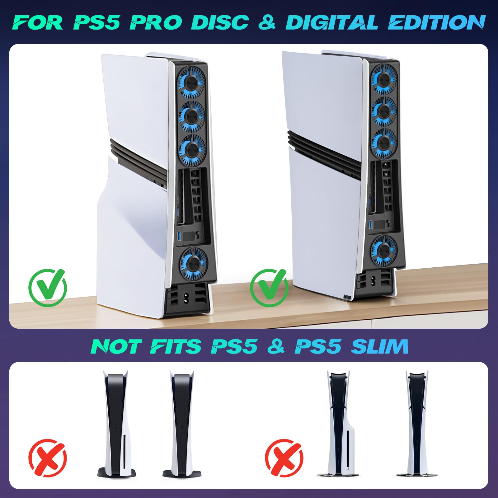 PS5 Pro 4 ventole di raffreddamento, accessori PS5 Pro con USB 3.0, efficiente ventola di raffreddamento silenziosa con velocità regolabile, ventola di raffreddamento per PlayStation5 Pro a
