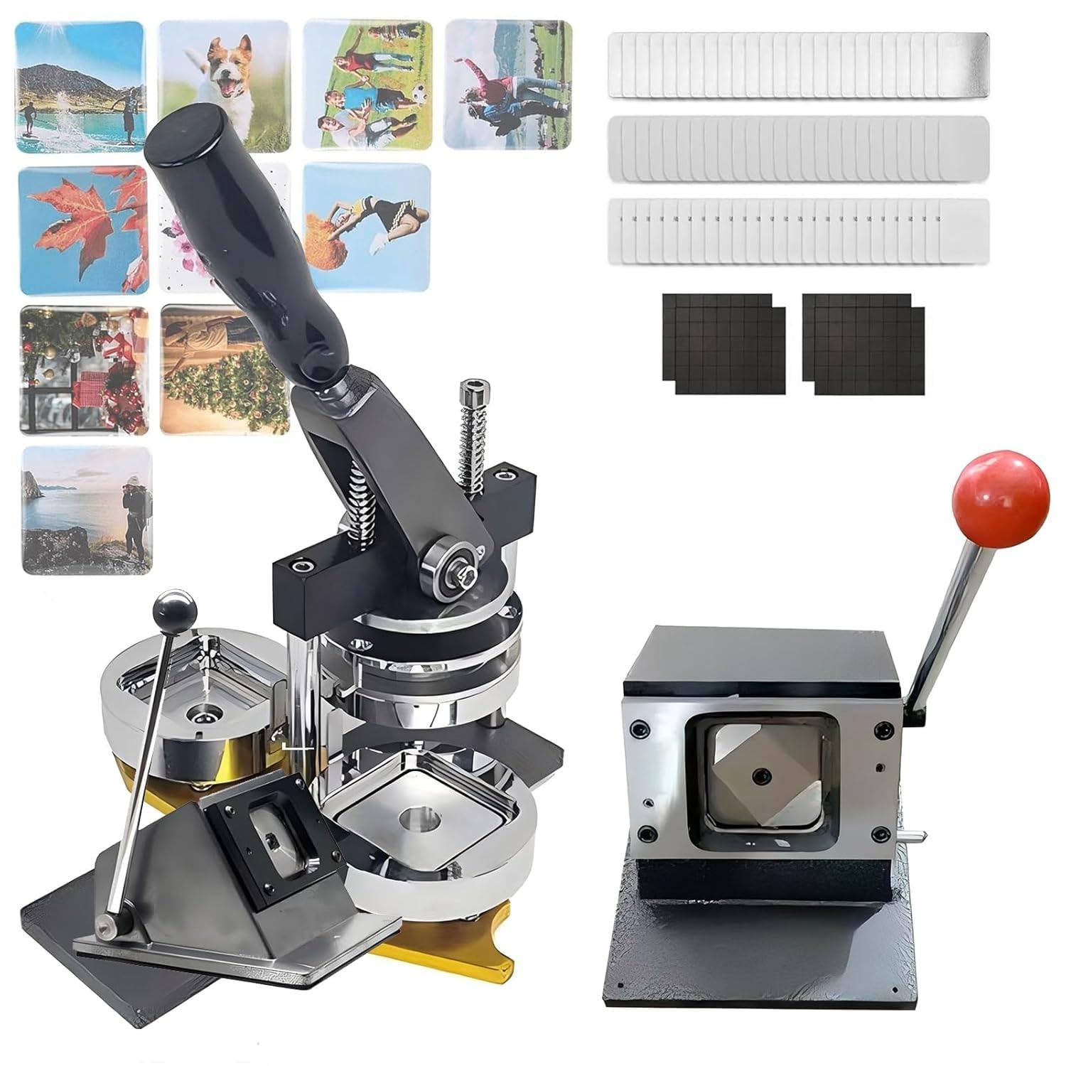 JYBNBBE Square Fridge Magnet Badge Making Machine, Photo Magnet Making Machine with Paper Cutter + 100 Pieces of Material for Decorating Fridge