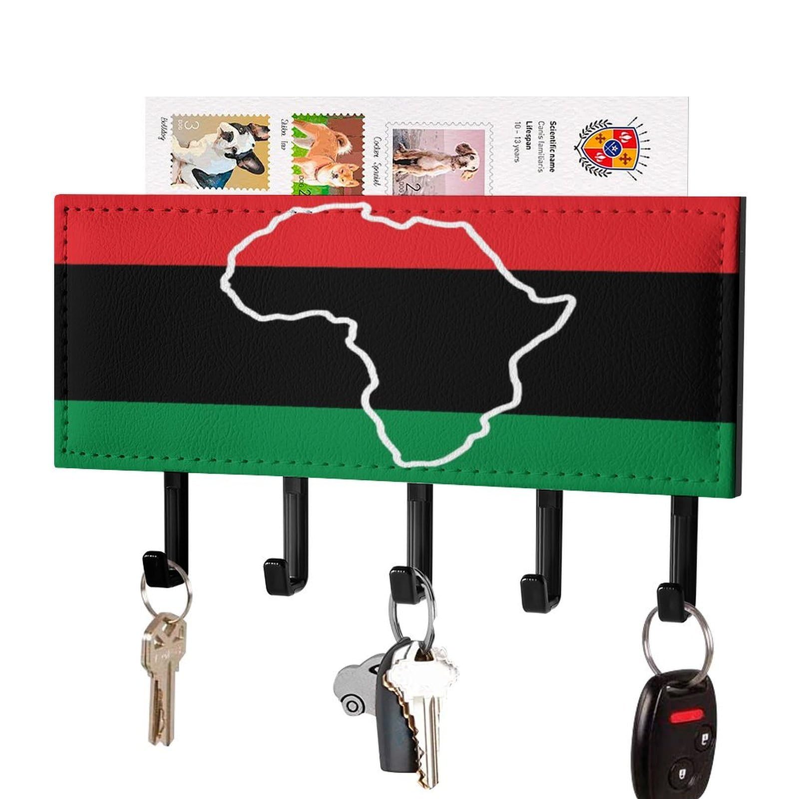 NCLQVJXZKHW African Am-ericans Flags Key Holder with 5 Hooks Key Hooks Wall Mounted Key Racks Key Hanger Organiser Shelf