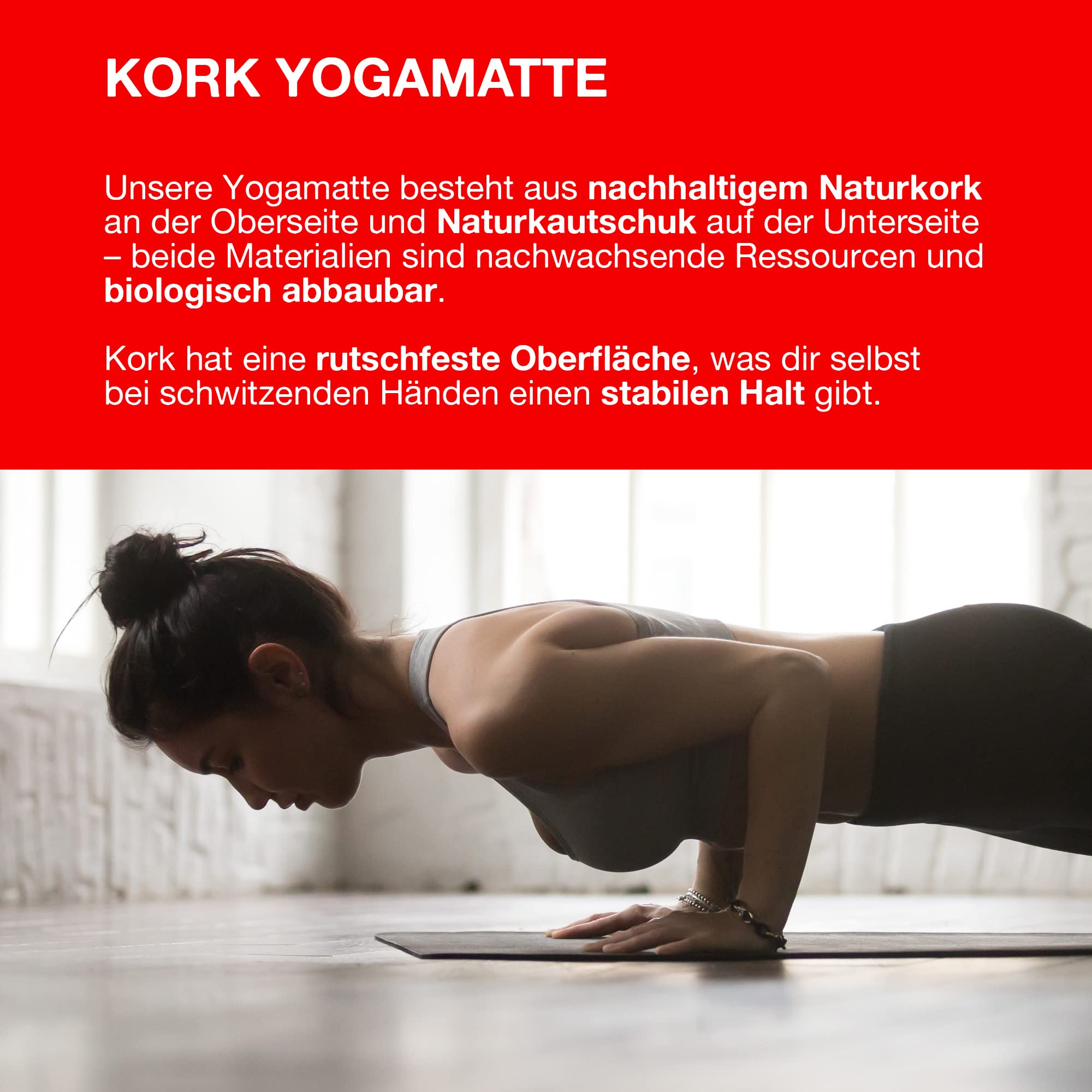ModularSports esterilla de yoga de corcho con líneas de alineación / esterilla de yoga de corcho de caucho natural 180 x 60 cm / esterilla de yoga sostenible de corcho de 8 mm de grosor