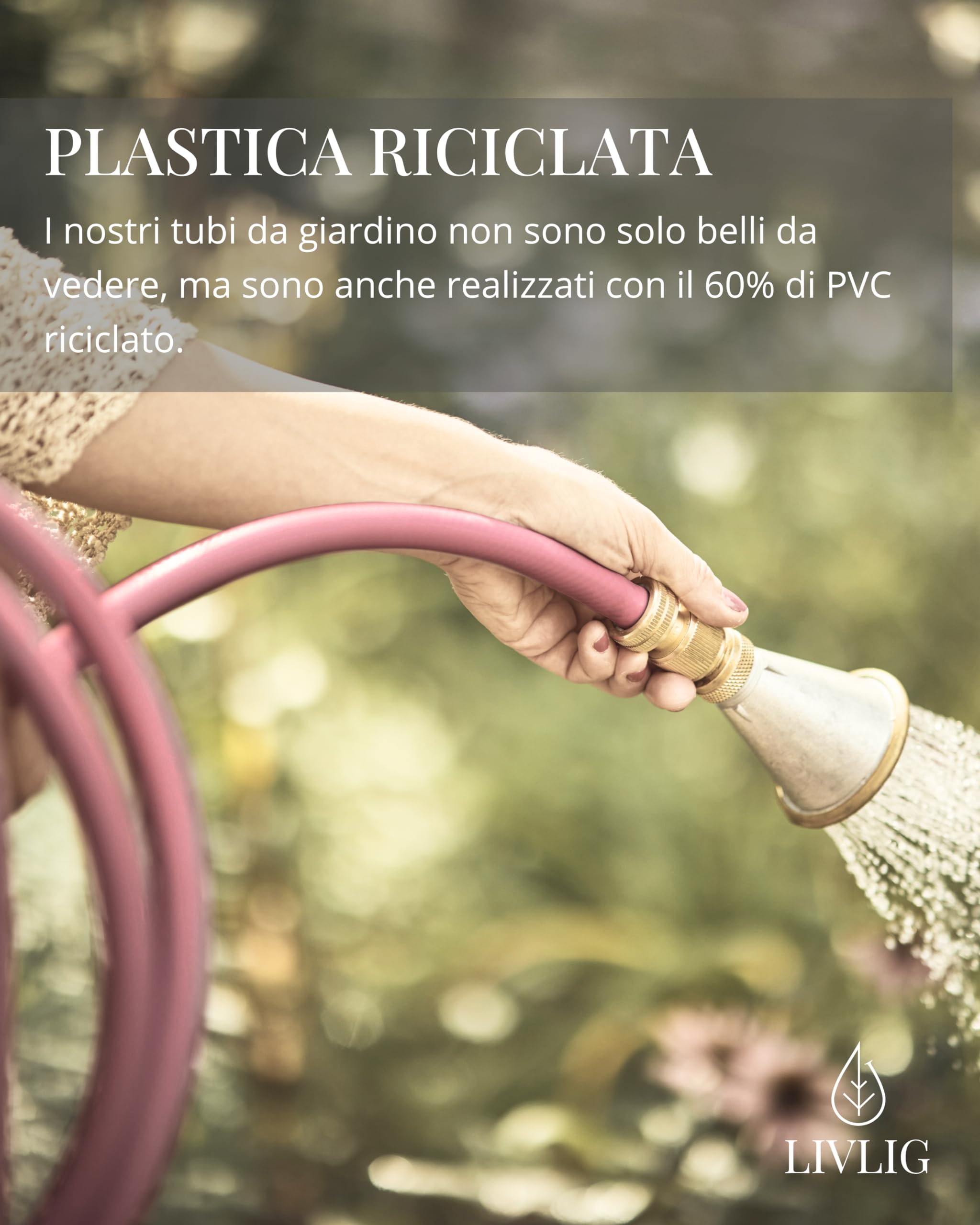 LIVLIG Tubo da Giardino 10m Design – Tubo Irrigazione Flessibile, 60% Riciclato, Resistente UV, Anti-Torsione, 1/2 Pollice, Berry
