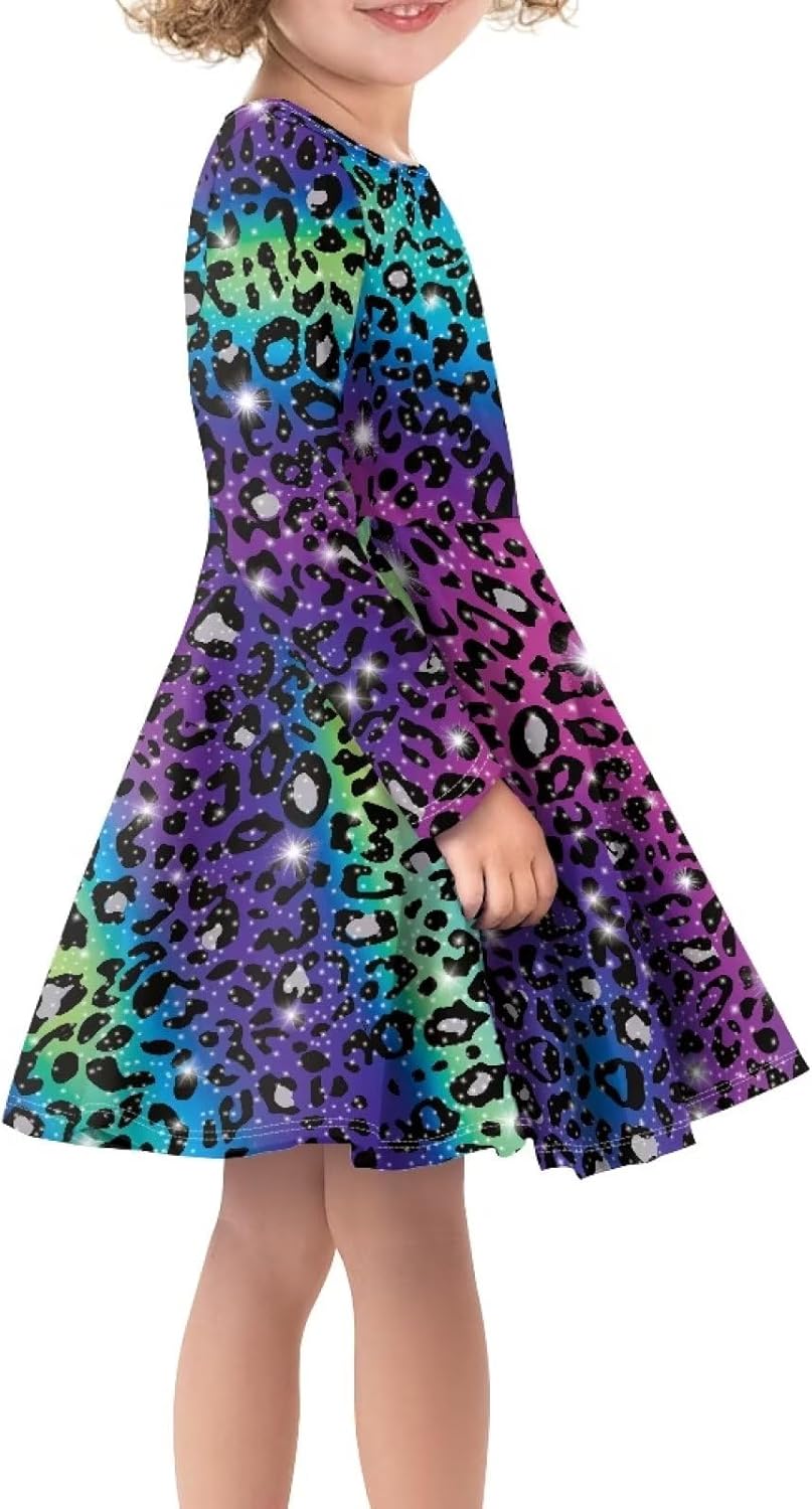 Long Sleeve Dress for Girls Kids Swing Twirly Skater Dresses 2-14 Years Old