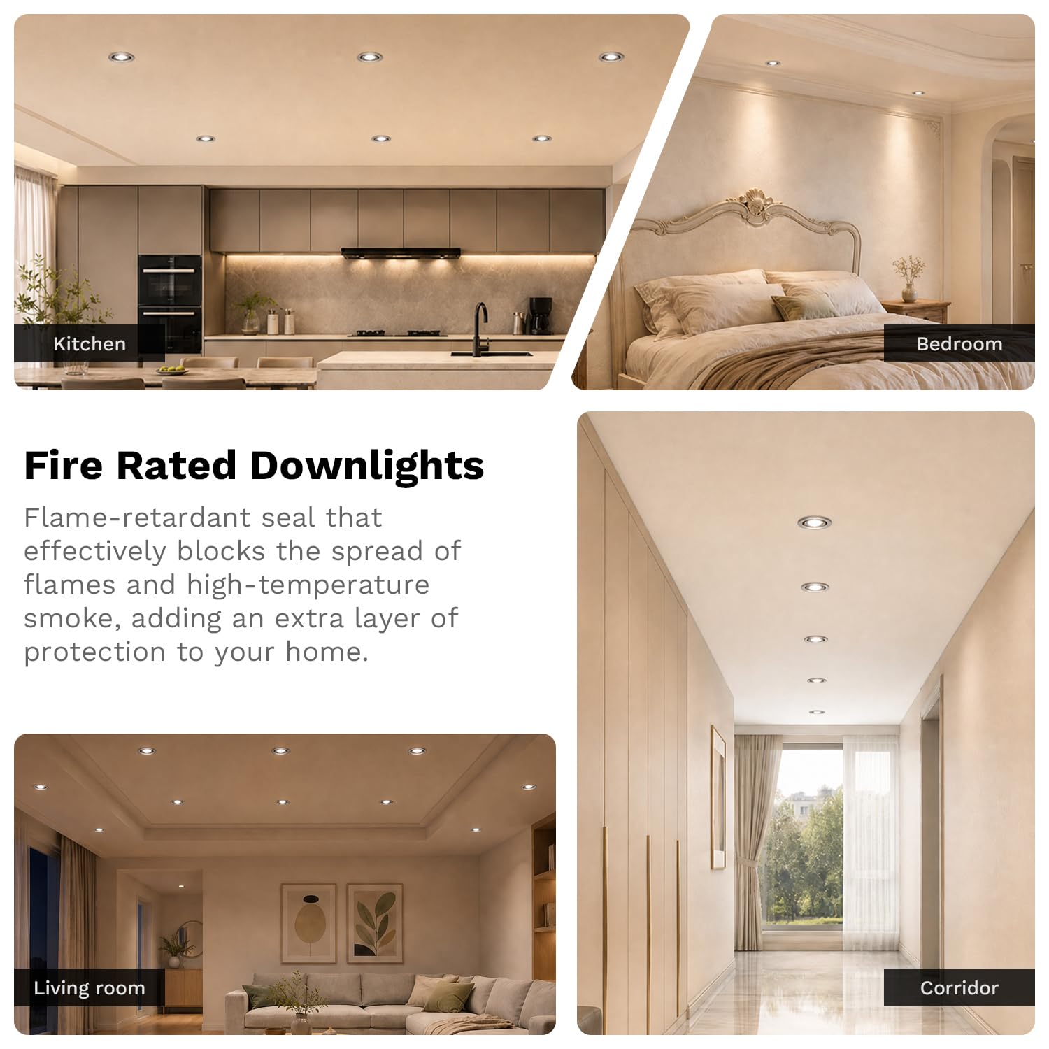 4XSweier Faretti da Incasso in Cartongesso Resistenti al Fuoco 90 minuti, 5W Bianco Caldo 3000K, IP65 Impermeabile Faretti LED Soffitto bagno, 230V GU10 Faretto LED Incasso, 68-70mm cutout, Nichel