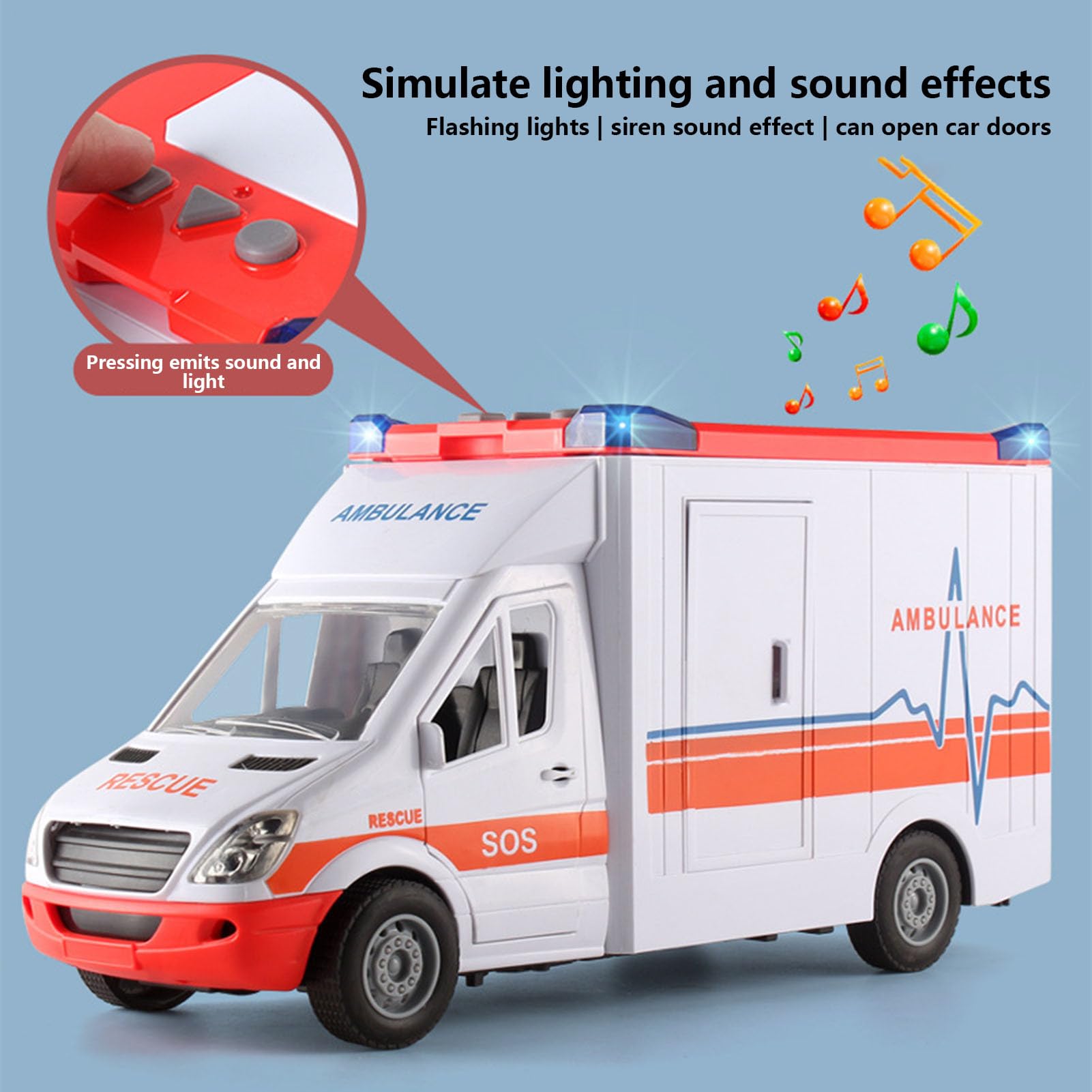 Ambulanza giocattolo per veicolo di soccorso – Camion di emergenza interattivo con e suoni, set da gioco per bambini con | Macchinina giocattolo educativa di grandi dimensioni