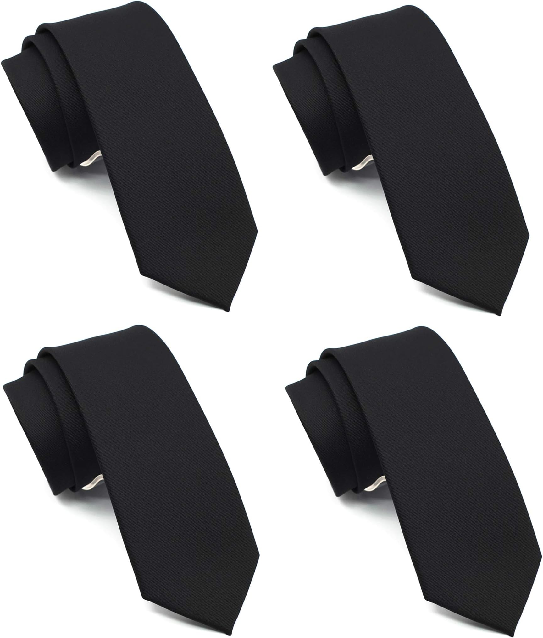 Skinny Solid Ties for Men, 2.5 inch Slim Plain Neckties 4-Pack