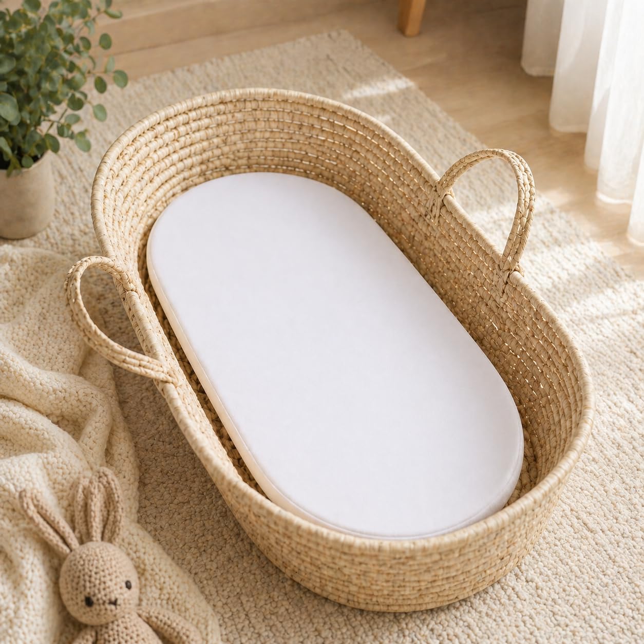For Your Little One Moses Basket Mattress – Foam Core Baby Mattress with Breathable White Cover, Soft & Supportive (74 x 28 x 3 cm, Quilted)
