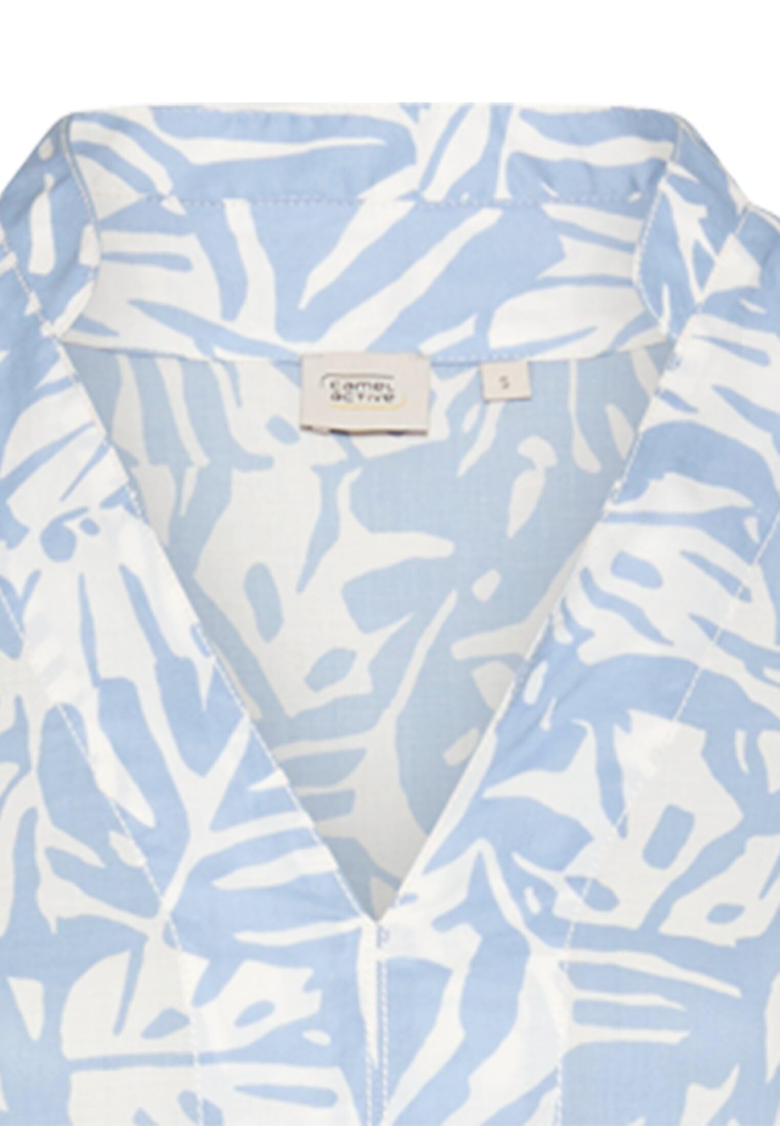 camel active Damen Sommerkleid mit Allover-Print | Mittellanges Kleid mit 3/4 Ärmel, Print, V-Ausschnitt und einem schicken Stehkragen für Alltag und Freizeit