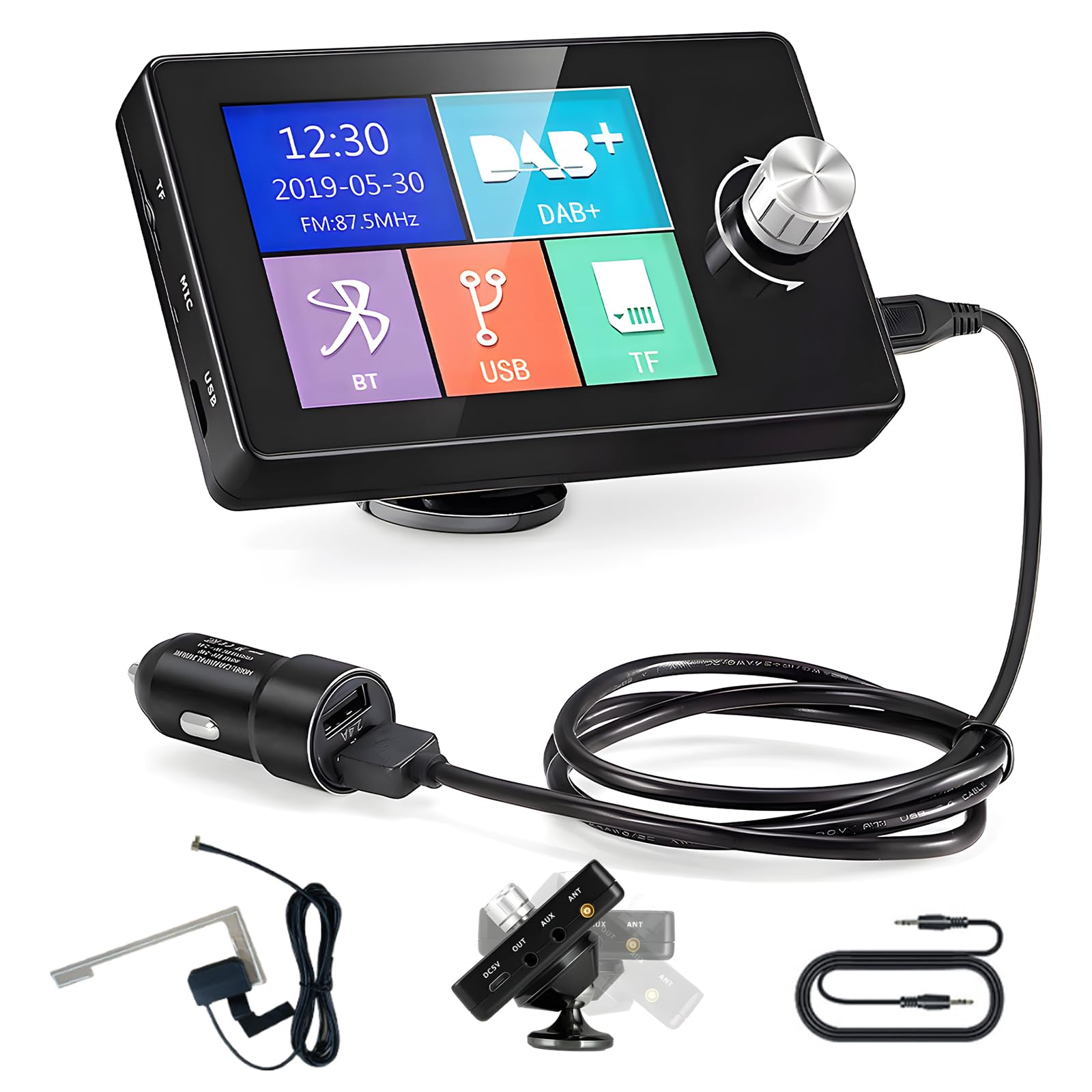 Inefala DAB Dab+ Adattatore per Autoradio Display LCD Colorato da 2,8 Pollici con Vivavoce Bluetooth, Trasmettitore Dab, Trasmettitore FM, AUX in/out, TF Card Music Play, Caricatore da Auto