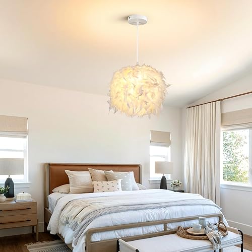 Lámpara colgante de plumas nórdicas de 11.82 pulgadas, lámpara colgante de techo creativa, ambiente cálido para dormitorio, cocina, isla, entrada,