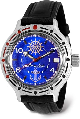 VOSTOK | Sea Captain Amphibian Automatic Self-Winding 40mm Diver Wrist Watch | WR 200m | Amphibia 420374 | Blue Dial Mechanical Watch | Luminous dots