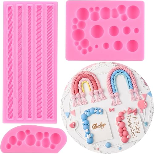 ZiXiang Moldes semicirculares de perlas para fondant, cuerda de cáñamo, molde de silicona para decoración de pasteles, decoración de cupcakes,