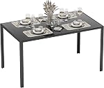HOMCOM Rectangular Dining Table for 4 People, Modern Kitchen Table with Tabletop Tempered Glass and Metal Legs for Dining Room, Living Room, Black