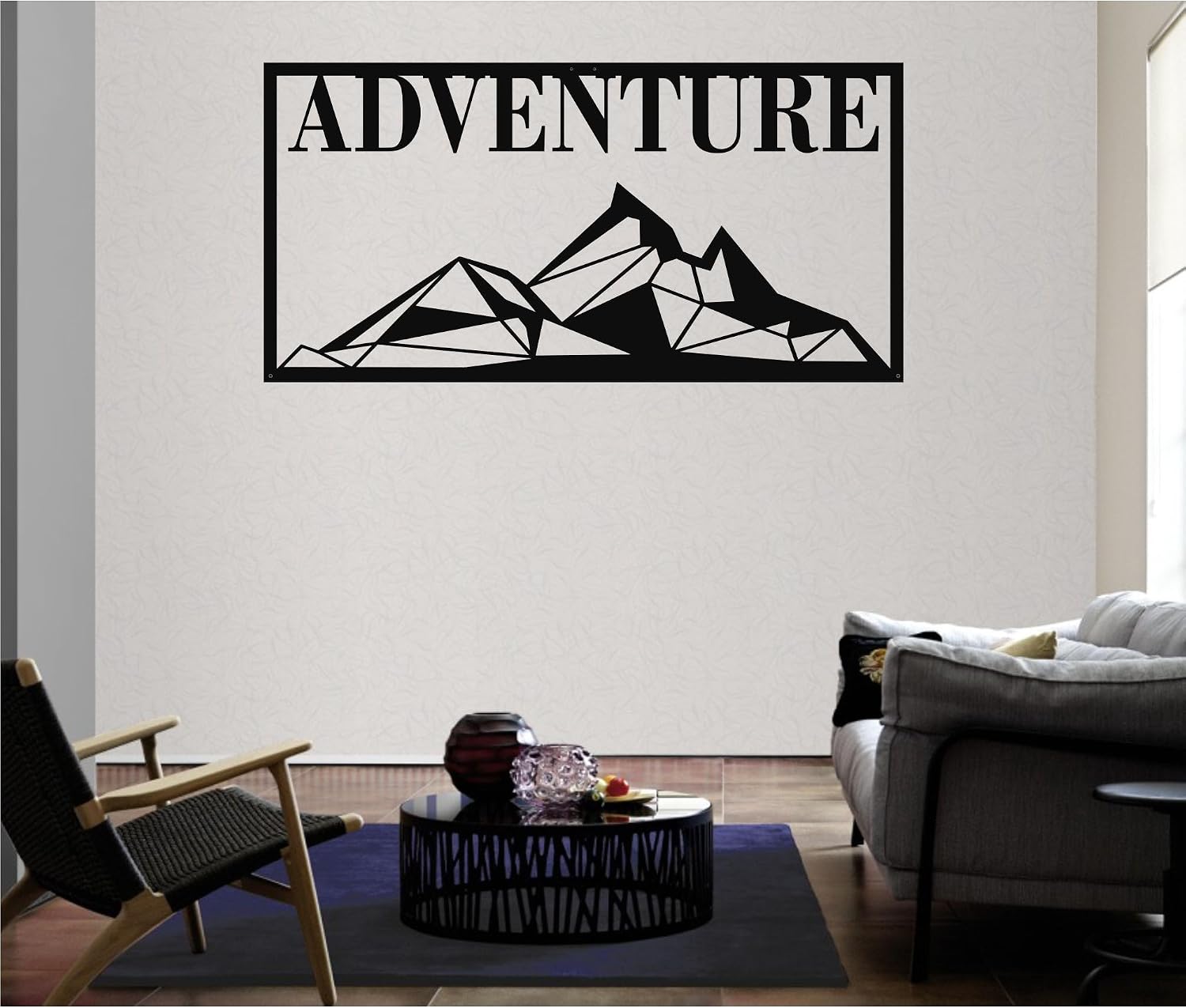 Adventure Wall Art, Mountain Metal Sign, Metal Wall Decor, Home Living Room Decoration, Housewarming Gift (Black, 46"L x 23"W, Adventure)