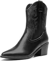 DREAMPAIRS Women's Cowboy Ankle Boots - Pointed Toe Chunky Heel Zipper Pull-On Western Stitched Boots