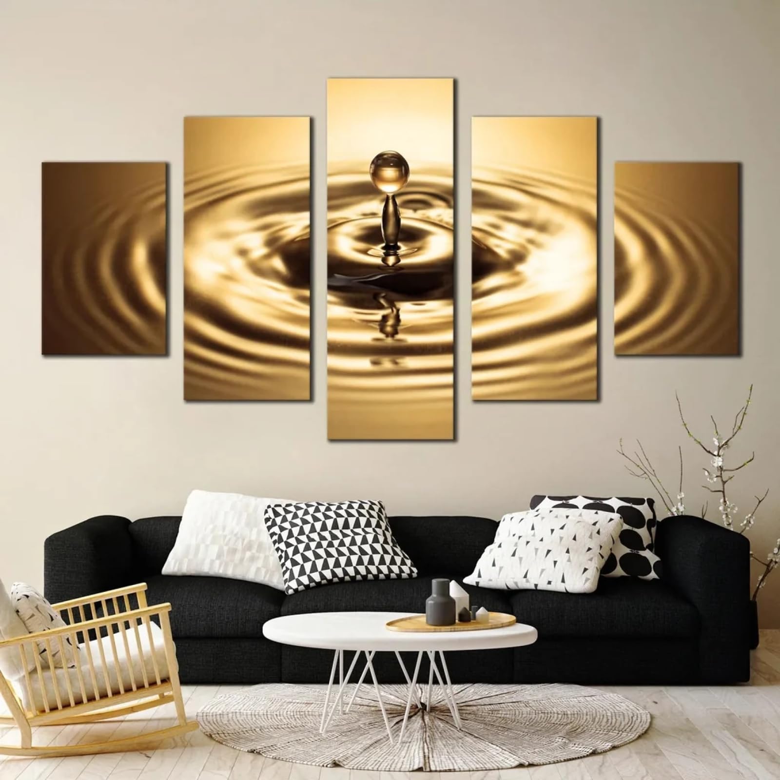 Impression sur toile 5 parties de prestige aux reflets dorés abstraits