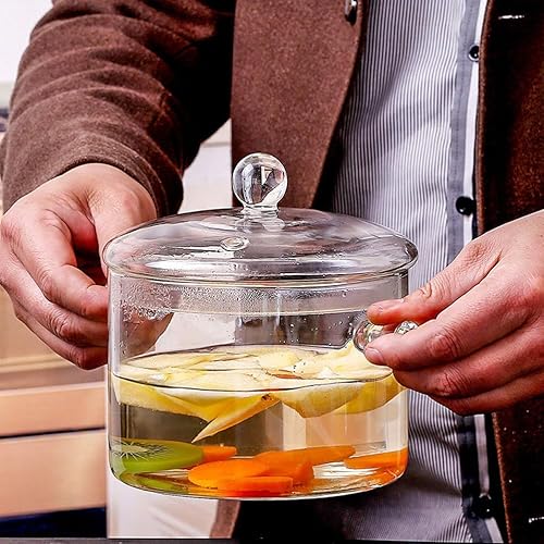 Miniatura 4 de GANAZONO Hervidor de té - Cuencos de vidrio transparente, cacerola con tapa y asa, resistente a la cocina, utensilios de cocina transparentes para