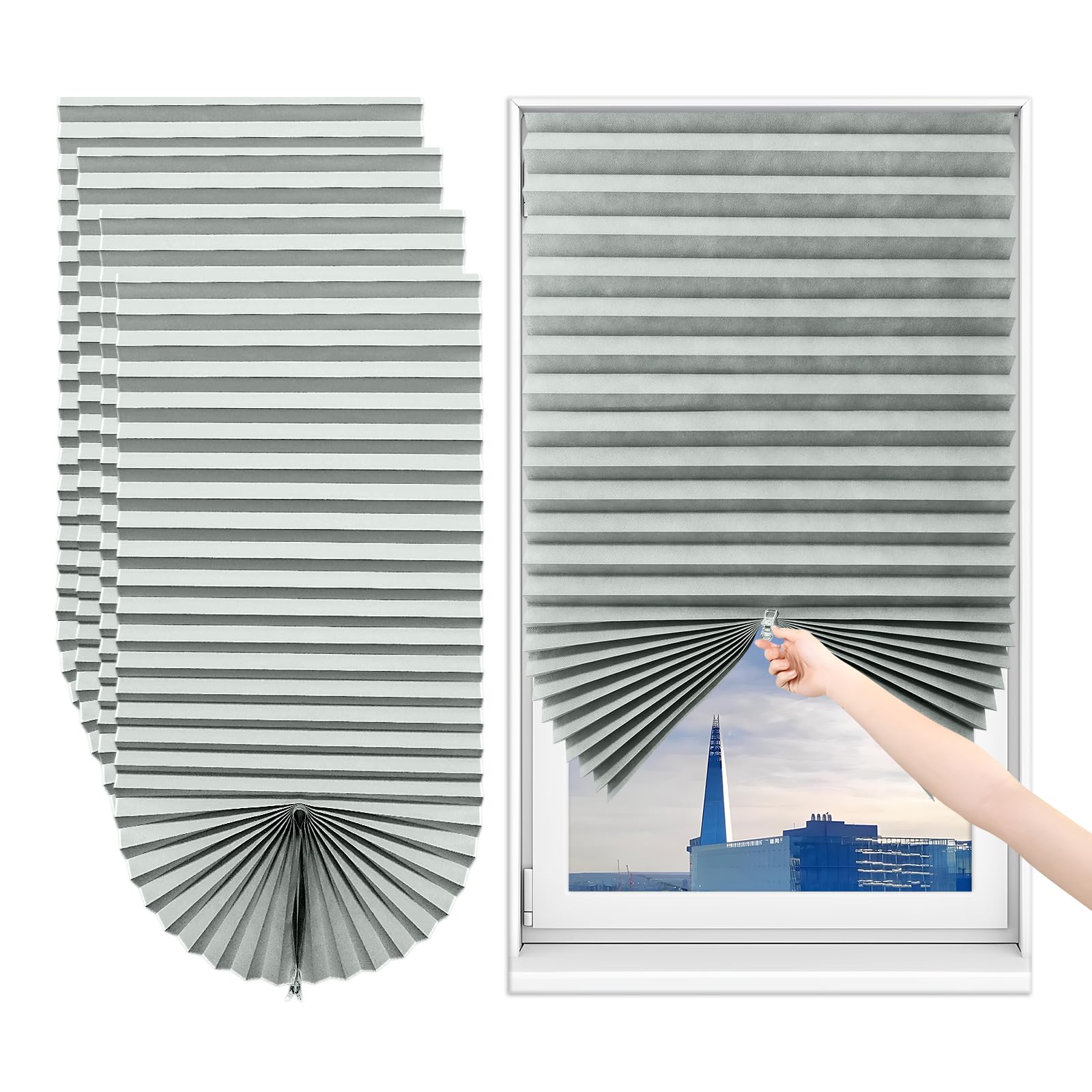 Sneulletoys 4pack No Drill Temporary Blinds Stick on,Easy Fit Self Adhesive Blinds,Non-Woven Fabric Crop According to Size,Curtains for Bedroom Kitchen Bathroom Windows (Grey, 90W x 150H cm)