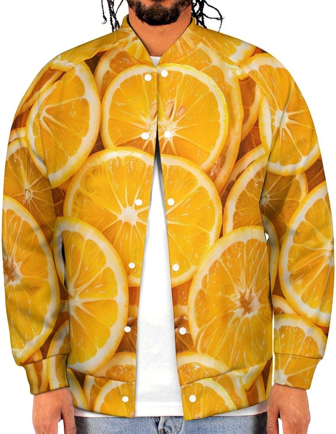 Orange Slices Novelty Men's Baseball Jackets Causal Sweatshirt Button Top Long Sleeve Coat