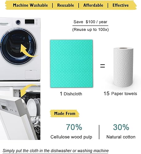 Miniatura 4 de Paños de cocina suecos  Paquete de 10 paños de cocina reutilizables  Toallas de cocina ultra absorbentes para lavar platos, trapo de limpieza de