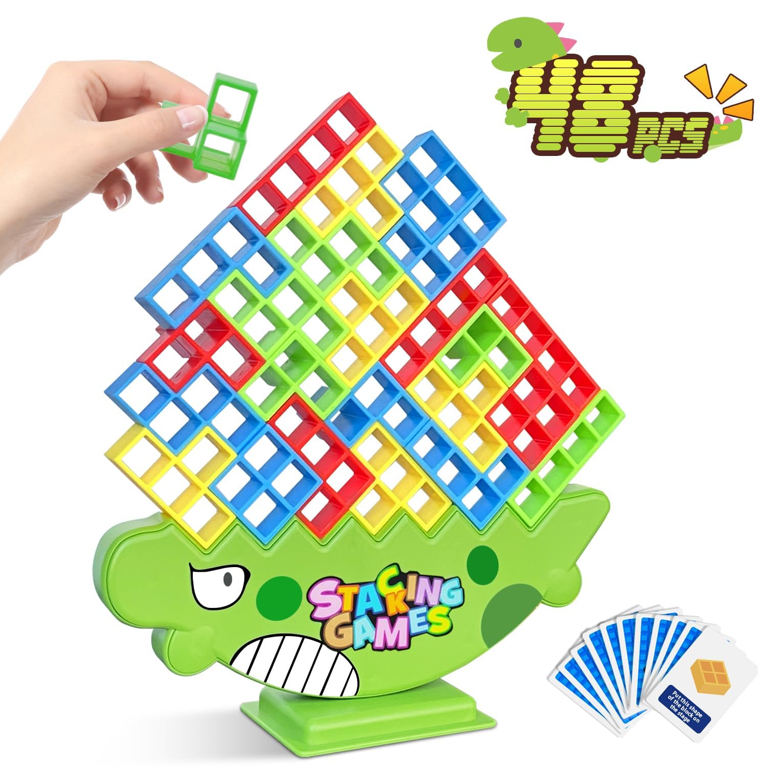 Photo 1 of 48 PCS Dinosaur Tetra Tower Game - Building Blocks Stacking Game Board Games