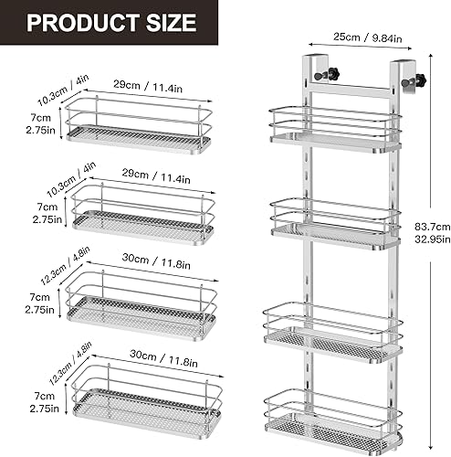 Miniatura 7 de Orimade Organizador ajustable para colgar sobre la puerta de la ducha, organizador de baño con 4 ganchos para maquinilla de afeitar, cesta de ducha