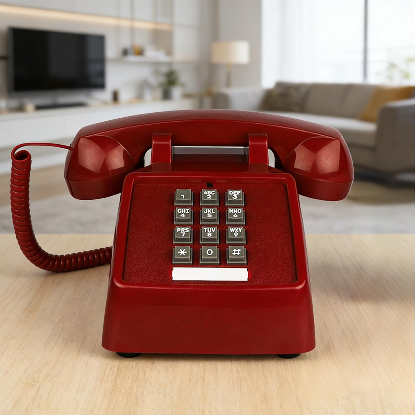 Telefono fisso per casa, stile retrò, amplificato, con cavo singolo, con suoneria extra forte, per anziani (rosso)