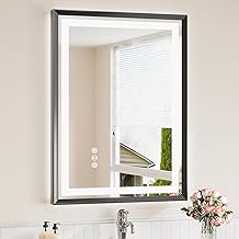 24x32 LED Bathroom Mirror, Brushed Black Metal Frame Frontlit &amp; Backlit Vanity Mirror with Lights, Anti-Fog, Dimmable, Wall-Mounted (Horizontal/Vertical)