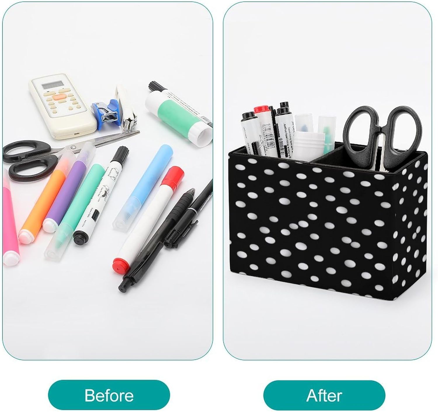 Rectangle Pen Holder Black White Polka Dots Desk Organizer Pencil Cup image 3