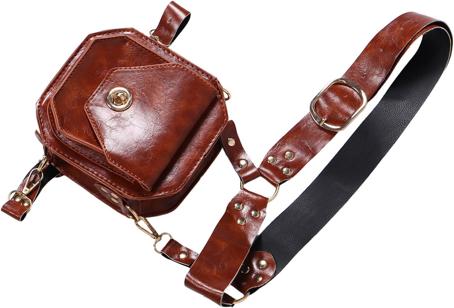 Medieval Renaissance Belt Pouch for Women, Brown Artificial Leather