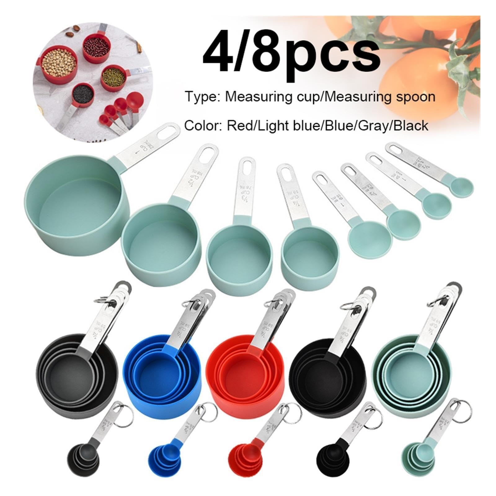 Set de cucharas y tazas medidoras 4/8pcs, utensilios de cocina de plastico