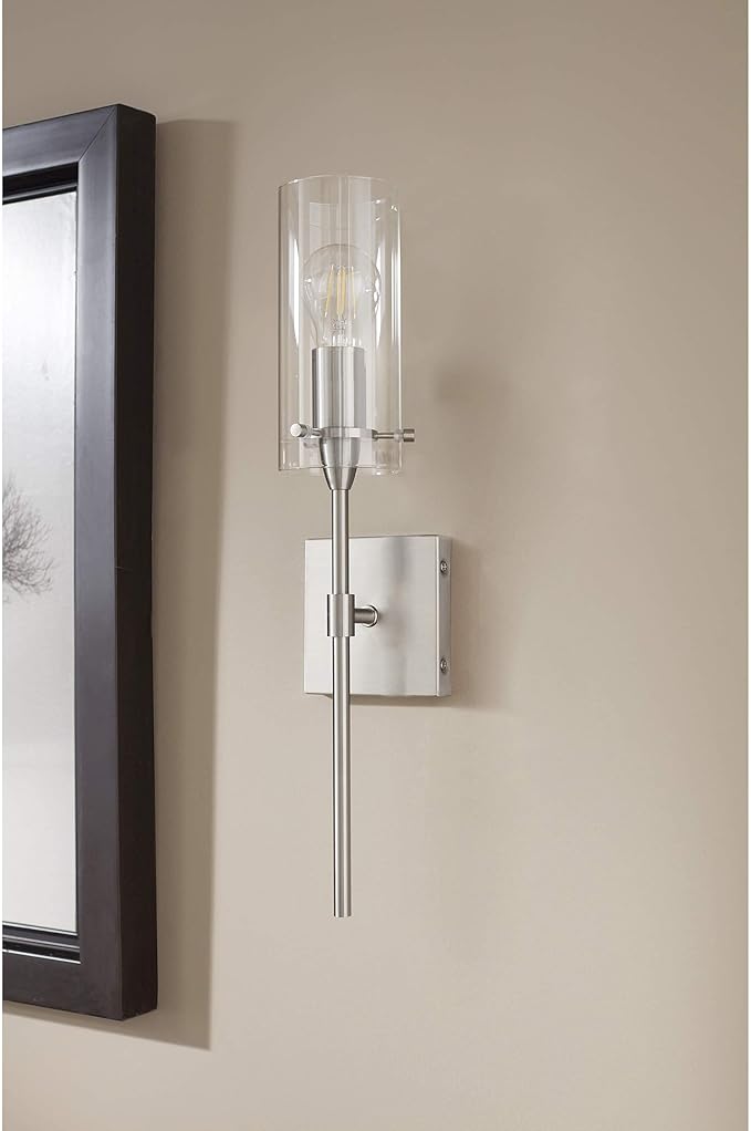 JINHH Effimero O -Light Wall Vanity Gang Blaker Lamp Geborsteld Nikkel met Heldere Glazen Cilinder LL-WL31-BN photo 2