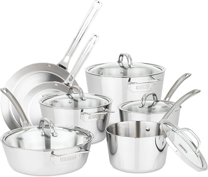 Viking Contemporary 3-Ply Pots and Pans Set, 12 Piece Stainless