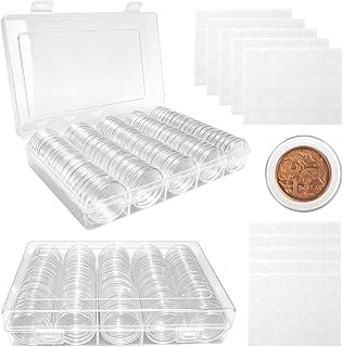AKAZA 200 Pieces 30mm Coin Collector Case Plastic Coin Capsule Protectors | 5 Sizes Transparent Protect Gasket Coin Case; Coin Collection Supply; Portable Coin Keeper; Collector Accessory Case